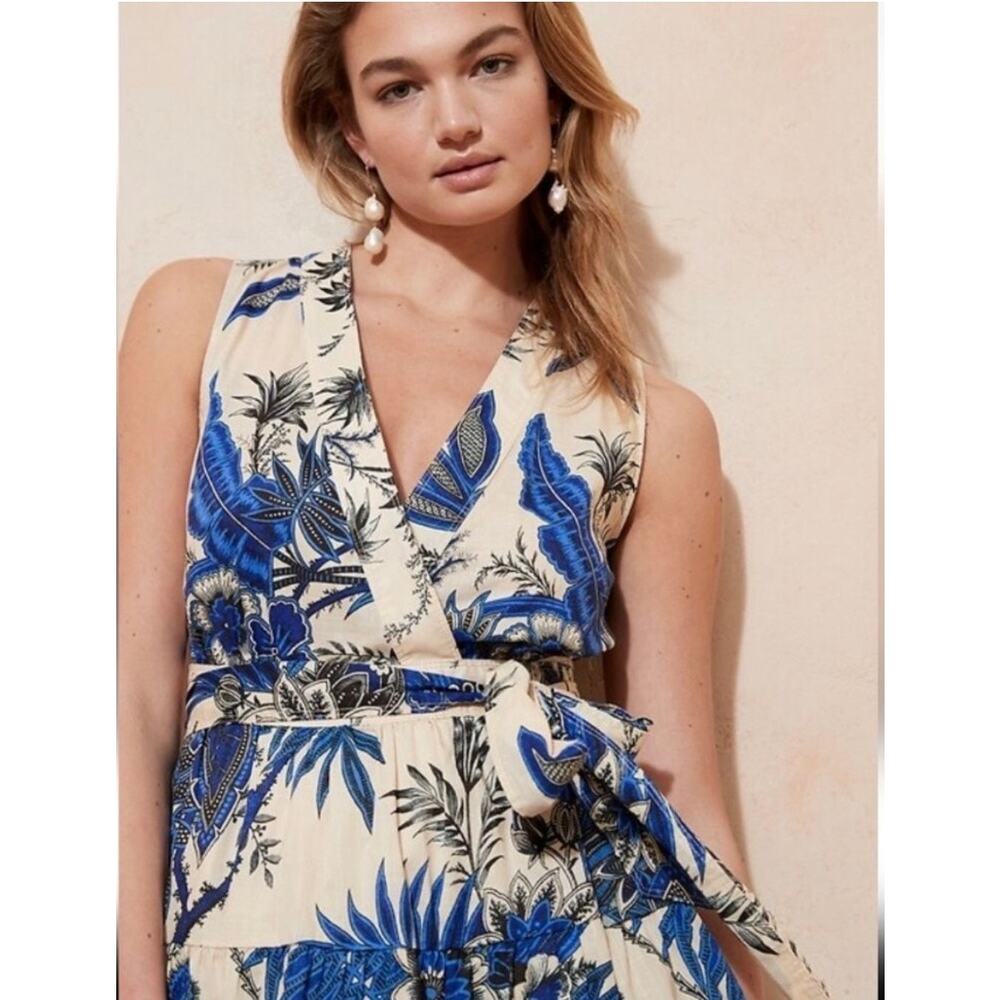 Banana Republic NWT Stampa Mini Dress Blue Floral Wrap V-Neck Medium - Picture 3 of 11
